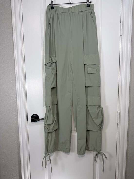 Gold Hinge Pants - Gold Hinge Sage Green Baggy Multi-Pocket Parachute Cargo Pants